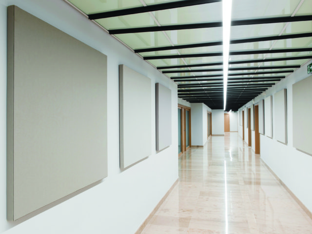Wnętrze budynku audytoryjnego, korytarz galerii, Uniwersytet Warszawski.