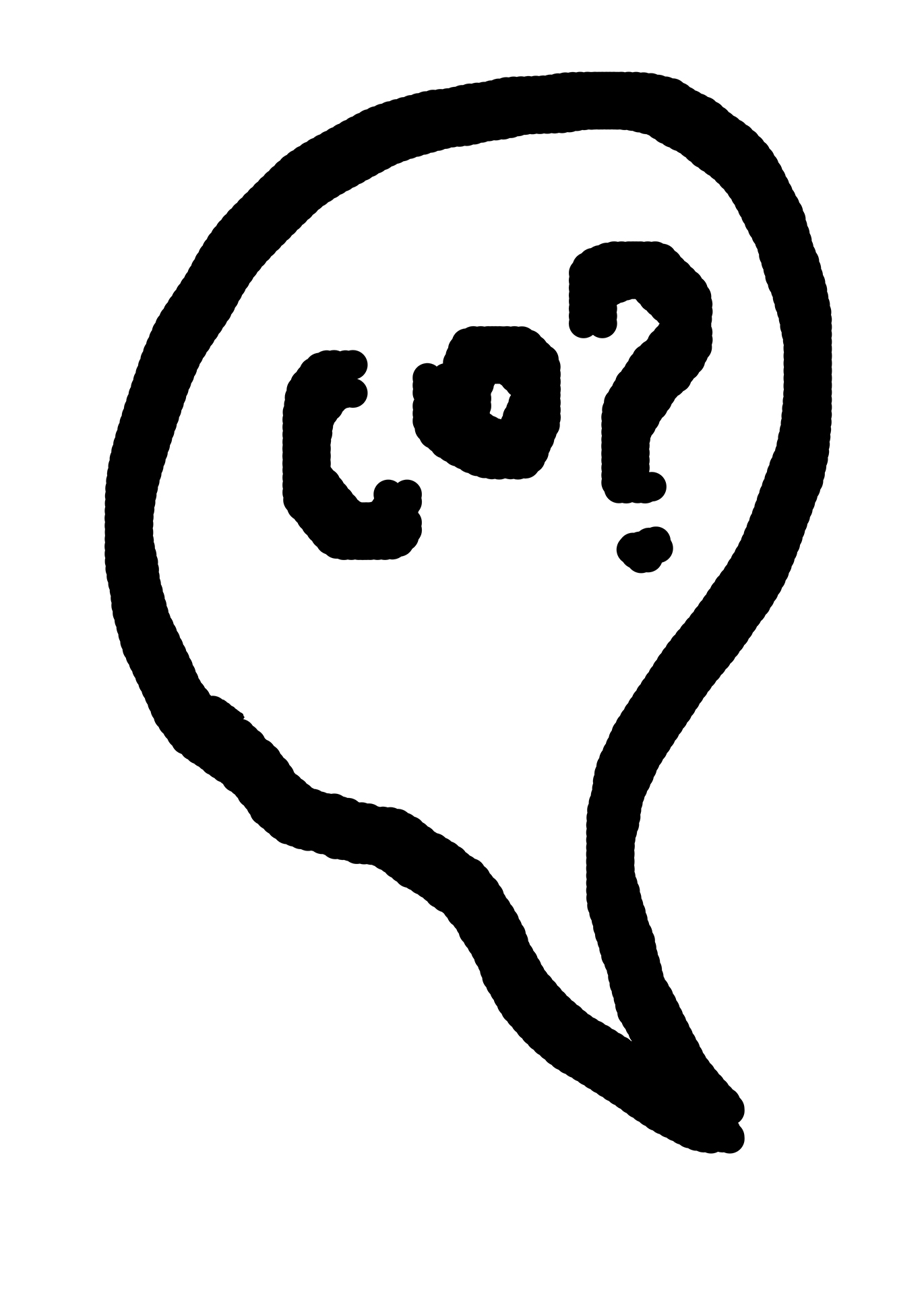 Grafika cyfrowa, dymek konwersacyjny z napisem "Co?".