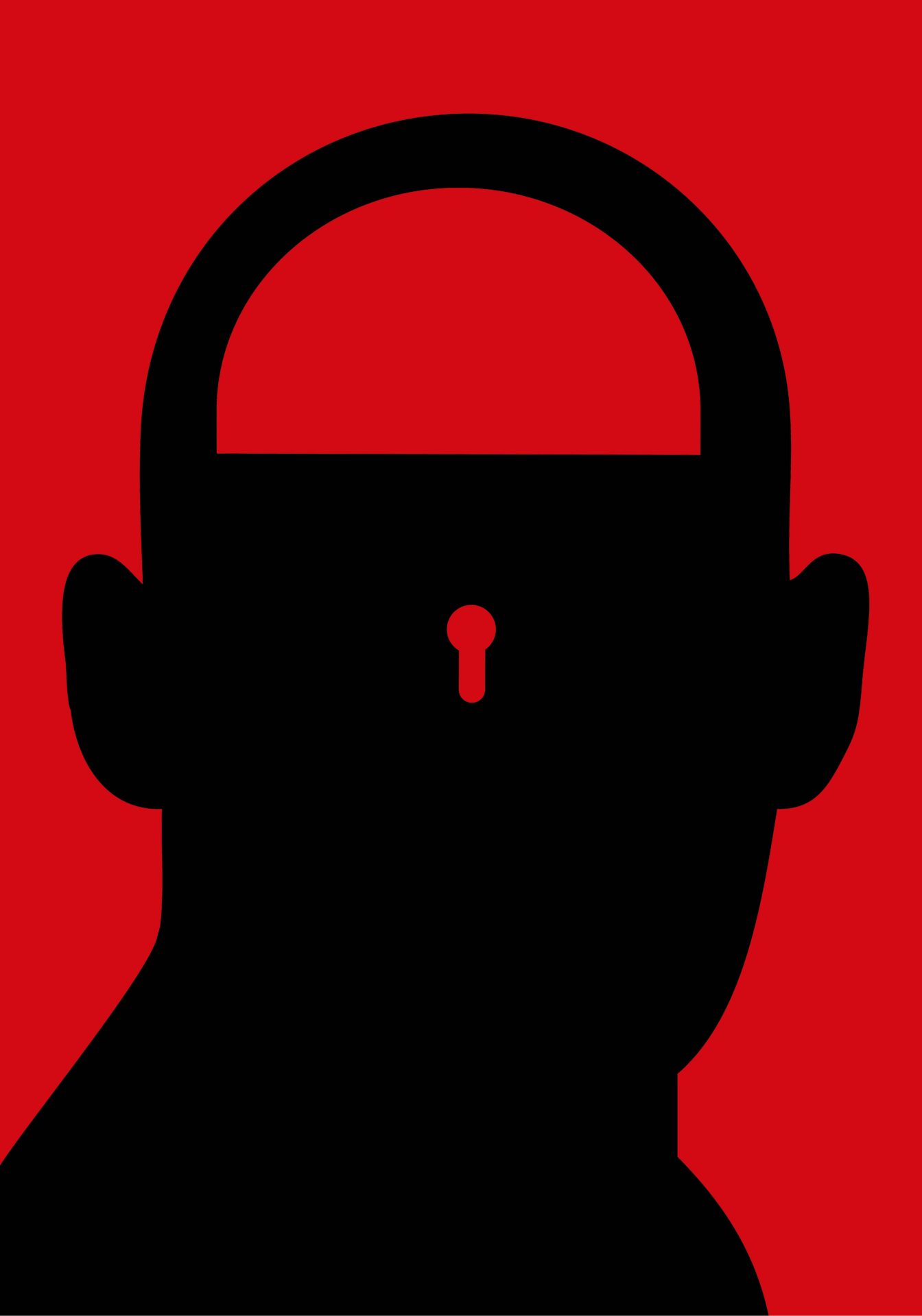 Druk cyfrowy, "Locked", grafika przedstawiająca głowę człowieka z zamknie w środku imitując kłódkę.