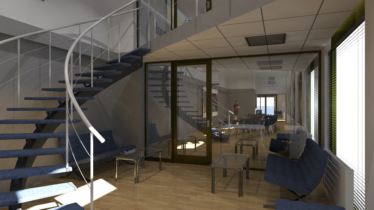 S. Nawój WELCOME CENTER/ częściowo zrealizowany projekt adaptacji wnętrz Uniwersytetu im. Adama Mickiewicza w Poznaniu na akademicki punkt kontaktowy dla studentów zagranicznych / Collegium Martineum, Poznań 2022 (wybrane wizualizacje projektowe i zdjęcia zrealizowanych wnętrz)