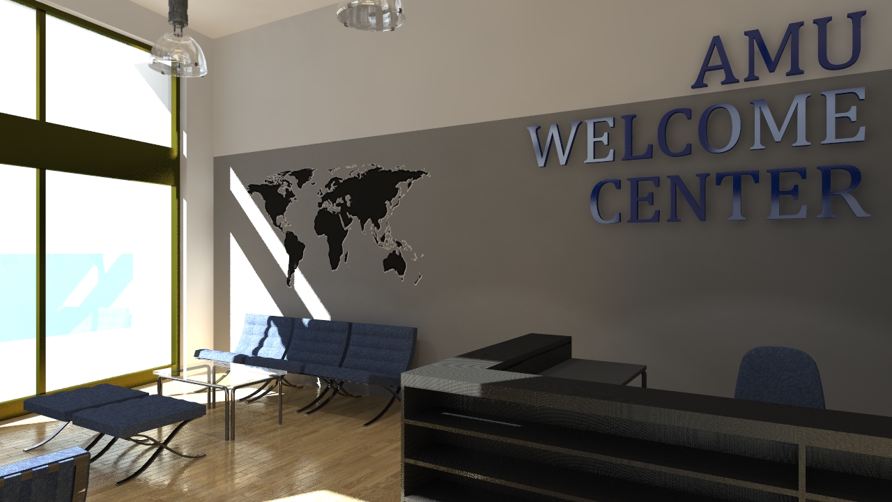 S. Nawój WELCOME CENTER/ częściowo zrealizowany projekt adaptacji wnętrz Uniwersytetu im. Adama Mickiewicza w Poznaniu na akademicki punkt kontaktowy dla studentów zagranicznych / Collegium Martineum, Poznań 2022 (wybrane wizualizacje projektowe i zdjęcia zrealizowanych wnętrz)